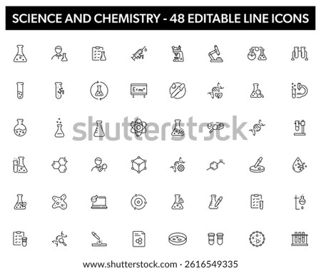Science and Chemistry - editable line vector icons. Chemical industry and laboratory signs.
