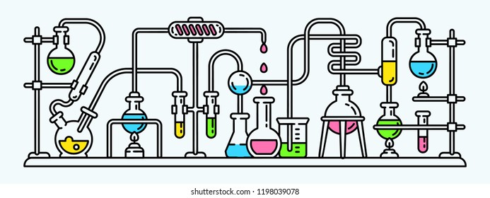 Science Chemistry Experiment Banner. Outline Illustration Of Science Chemistry Experiment Vector Banner For Web Design