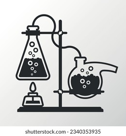 Science chemistry experiment, consisting of flasks and hoses. 