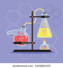 Science chemistry experiment, consisting of flasks and hoses. 