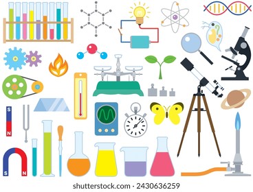 Conjunto de herramientas de experimento científico de ciencia química