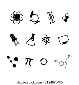 Science chemistry, physics, mathematics icon set vector. Scientific and medical equipment black icon set vector. Education icons isolated on a white background