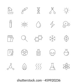 Science (chemistry and physics) vector outline icon set.