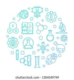 Science and Chemistry vector blue concept round linear illustration on white backgroun