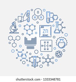 Science and Chemistry vector round illustration in thin line style