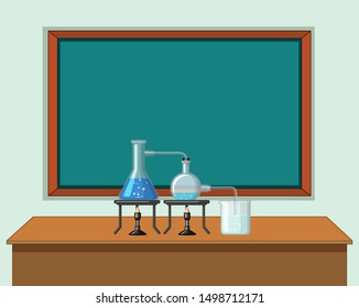 Science classroom with tools on table illustration