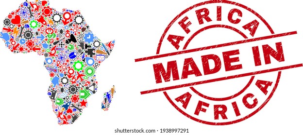 Science Collage Africa Map and Made in Textured Seal