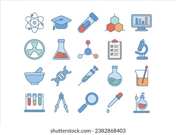 Science colored icon collection, experiment study vector graphic