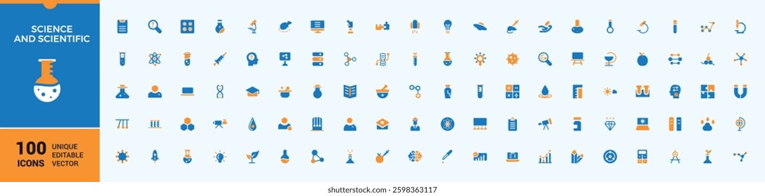 Science colorful solid icons. Pack of research, biotechnology, scientific, bio, laboratory, lab, chemistry. Simple icon designs. Scientist modern icons. Editable vector icon.