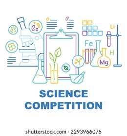 Science competition concept. Research and laboratory equipment on white background. Representation of biology, chemistry, botany in minimalist linear style. Editorial strokes. Natural Sciences fair