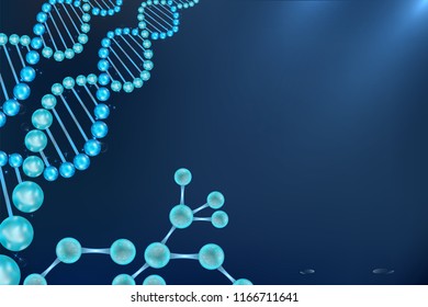 science concept, blue DNA background with space for text, vector illustration.	