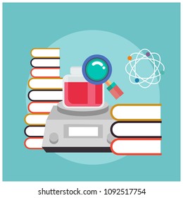 Science Concept Book Weight Machine Magnifying Glass Background Vector Image
