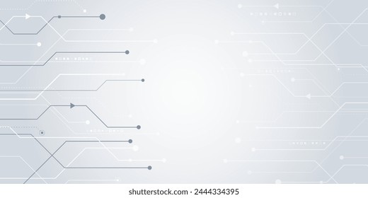 Science concept, circles with shadows and circuit board. Abstract hi tech communication for presentation or banner. Sci-fi gray background with various technology elements.