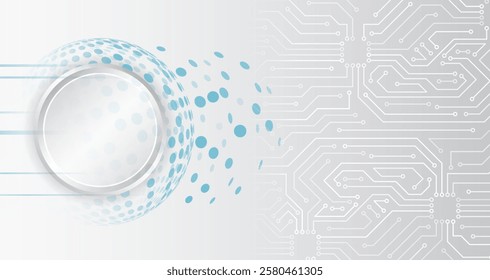 Science concept, circles with shadows and lines. Abstract hi tech communication for presentation or banner. Sci-fi gray background with various technology elements. 