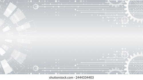 Concepto de Ciencia, placa de circuito y mecanismo de engranajes. Abstractas comunicación de alta tecnología para presentaciones o Anuncios. Fondo gris de ciencia ficción con varios Elementos de tecnología.