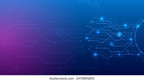 Concepto de Ciencia, placa de circuito y mecanismo de engranajes. Abstractas comunicación de alta tecnología para presentaciones o Anuncios. Fondo azul de ciencia ficción con varios Elementos de tecnología.