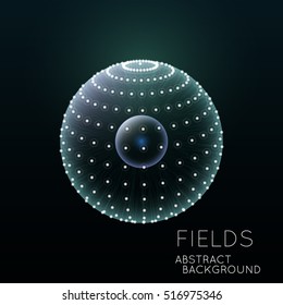 Science concept design. Physical forces, fields. Inner and outer spheres.  Abstract Globe Grid.  3D Technology Style. 