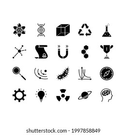 Science concept flat line icons set. Idea of education and innovation. ​Simple flat vector illustration for store, web site or mobile app.