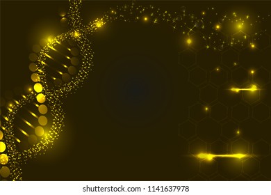 science concept, gold DNA background with space for text, vector illustration.
