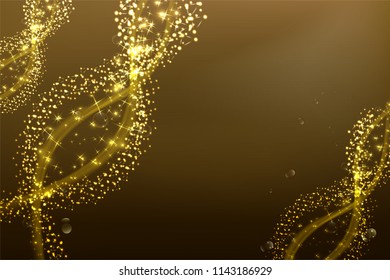 science concept, gold DNA background with space for text, vector illustration.	