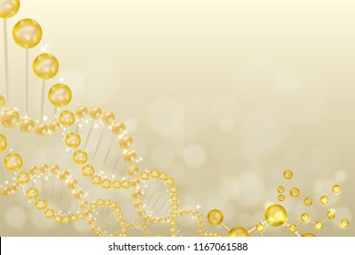 science concept, gold DNA background with space for text, vector illustration.	