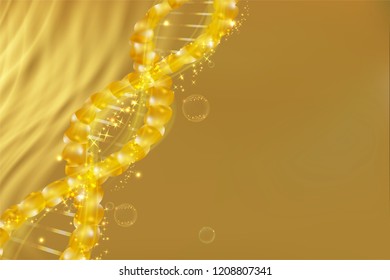 science concept, Gold DNA background with space for text, vector illustration.