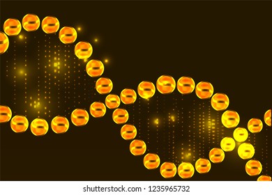 science concept, gold DNA background with space for text, vector illustration.	