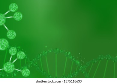 science concept, green DNA background with space for text, vector illustration.