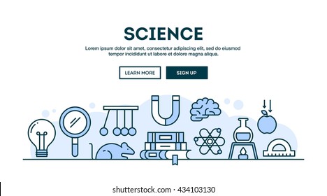 Science, concept header, flat design thin line style, vector illustration