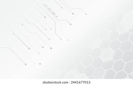 Science concept, hexagons with circuit board. Abstract hi tech communication for presentation or banner. Sci-fi gray background with various technology elements.