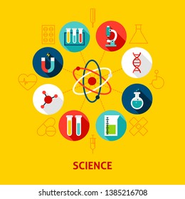 Science Concept Icons. Vector Illustration of Medical Infographics Circle with Objects.