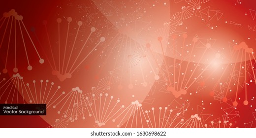 Science concept image of human hand touching DNA. red light abstraction of digital art. Vector illustration.