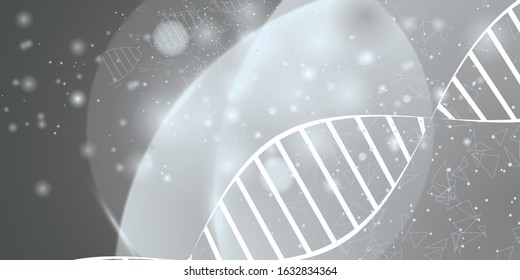 Science concept image of human hand touching DNA. black and white light abstraction of digital art. Vector illustration.