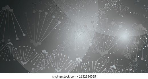 Science concept image of human hand touching DNA. black and white light abstraction of digital art. Vector illustration.