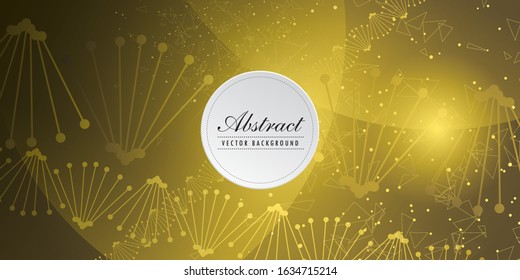 Science concept image of human hand touching DNA. yellow light abstraction of digital art. Vector illustration.
