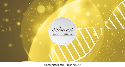 Science concept image of human hand touching DNA. yellow light abstraction of digital art. Vector illustration.