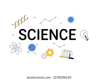 Science Concept With Scientific Symbols in Flat Vector Illustration Symbolizing Research, Innovation, and Discovery, Isolated on White Background