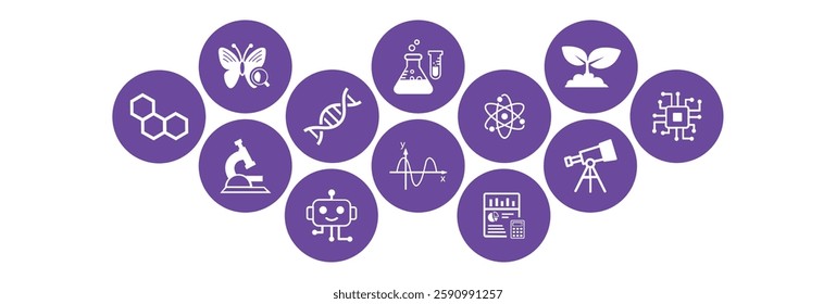 Science concept with various research fields and education themes. Vector illustration.