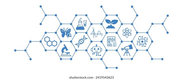 concepto científico , diversos campos de investigación científica , educación científica - ilustración vectorial