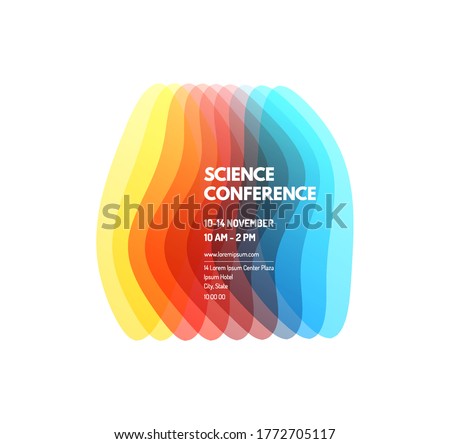 Science conference. Abstract geometric background with transparent colored figures. Vector illustration made of various overlapping elements. 
