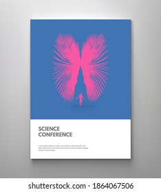Science conference. Abstract wings fly over a man. I do not know. Man doubts and do not know what to do. Cover design template. Vector illustration.