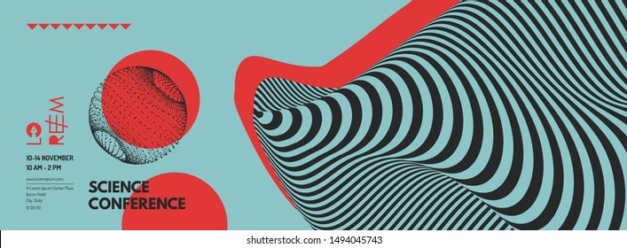 Science Conference. Background With Optical Illusion. Can Be Used For Online Courses, Master Class, Seminar, Presentation, Webinar Or Lecture. Vector Illustration. 