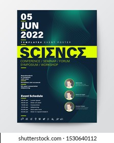 Science Conference Business Design Template. Futuristic Green Wave Background For Seminar Event Poster, Leaflet, Banner.