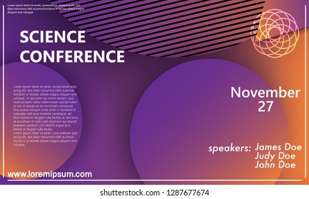 Science conference invitation design template, flyer layout. Geometric background. Minimal abstract cover design. Creative colorful wallpaper. Trendy gradient poster. Vector illustration.