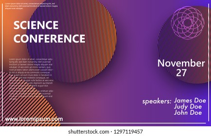 Science conference invitation design template, flyer layout. Geometric background. Minimal abstract cover design. Creative colorful wallpaper. Trendy gradient poster. Vector illustration.