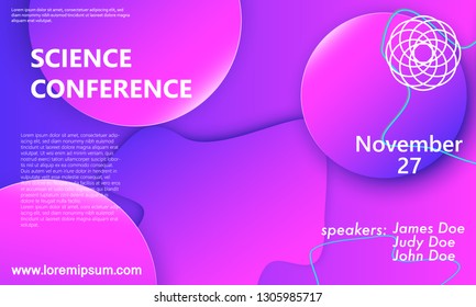 Science conference invitation design template, flyer layout. Fluid background. Minimal abstract cover design. Creative colorful wallpaper. Trendy gradient poster. Vector illustration.
