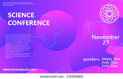 Science conference invitation design template, flyer layout. Fluid background. Minimal abstract cover design. Creative colorful wallpaper. Trendy gradient poster. Vector illustration.