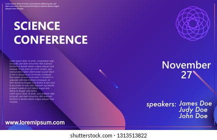 Science conference invitation design template, flyer layout. Geometric background. Minimal abstract cover design. Creative colorful wallpaper. Trendy gradient poster. Vector illustration.