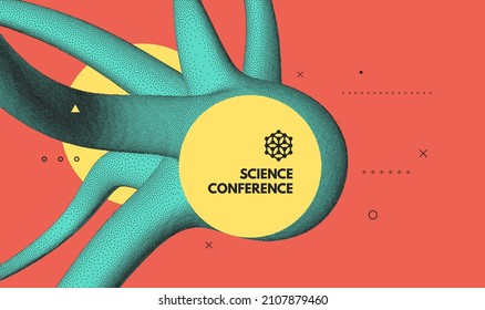 Science conference. Tantacles with dynamic effect. Futuristic technology style. 3D vector illustration for online courses, master class, seminar, presentation, webinar or lecture.