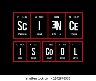 La ciencia es genial - Tabla periódica de elementos sobre fondo negro en ilustración vectorial. Para afiches periódicos de mesa, álbum de fotos, superposiciones de fotos, arte mural y camisetas.